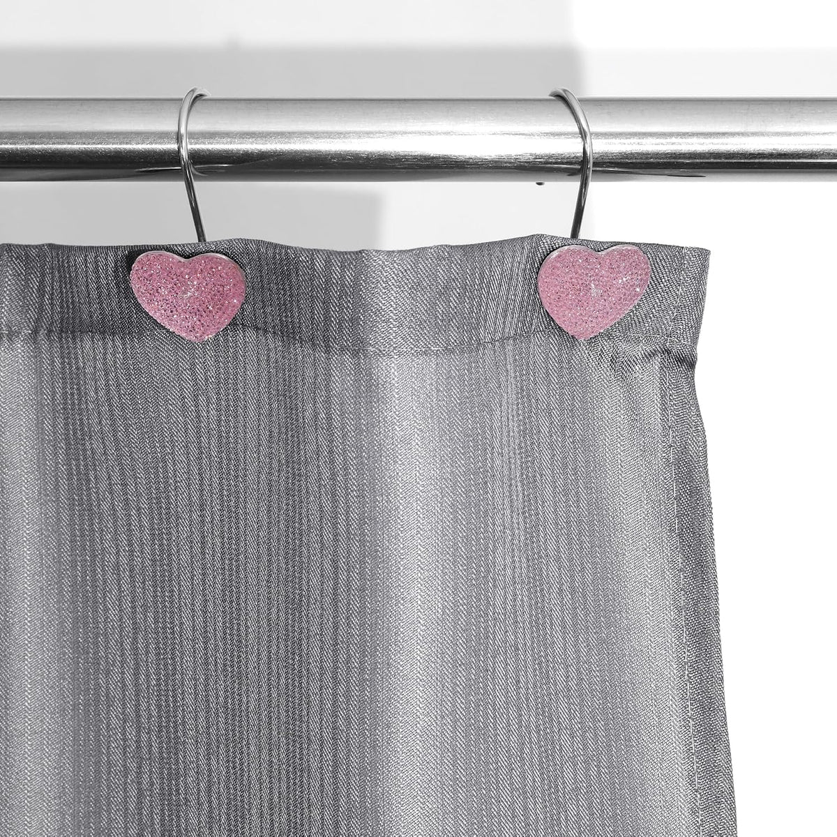 Pink Bling Shower Curtain Hooks: Cute Heart Bathroom Curtain Rings, 12Pcs