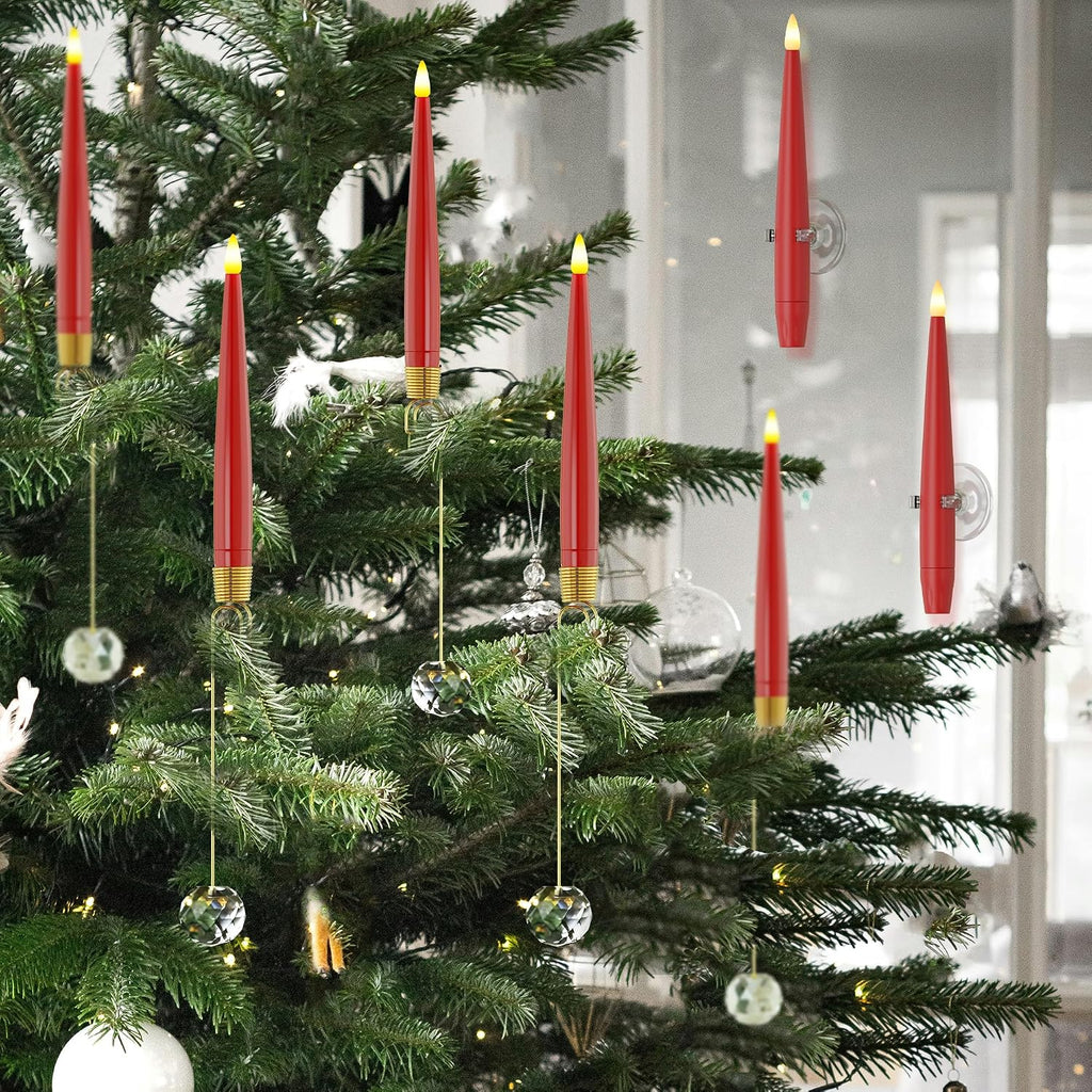 JOIONE Red Christmas Tree Candles, 10 Pcs Crystal Ball Tree Hanging Decor