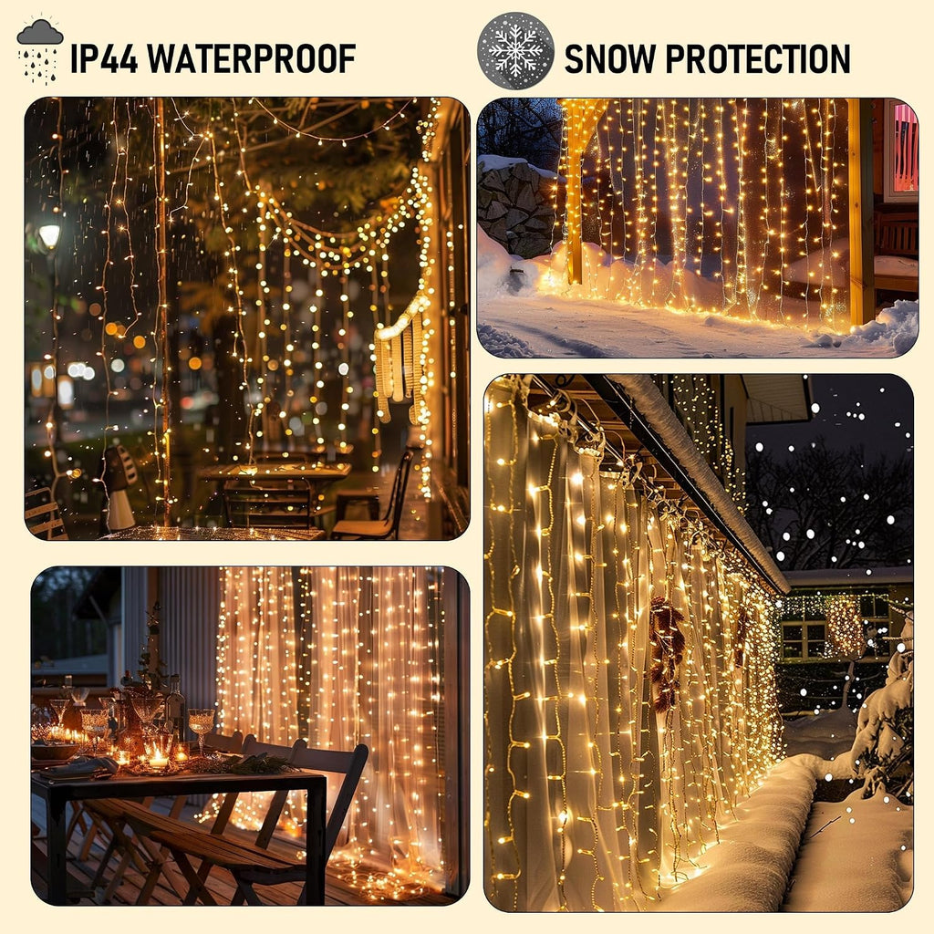 Dazzle Bright 300 LED Curtain Lights, Plug in Fairy Curtain Lights for Bedroom, Christmas Hanging String Lights Outdoor for Window Backdrop Wall Wedding Patio Indoor Dorm Party Decor, Warm White