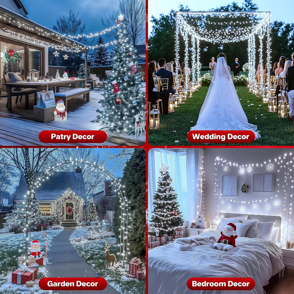 132FT 400 LED Christmas Lights with Timer, Twinkle Fairy Lights String with 8 Flashing Modes String Lights for Indoor Bedroom Outdoor Christmas Trees Garland Wreath Holiday Decorations, Cool White