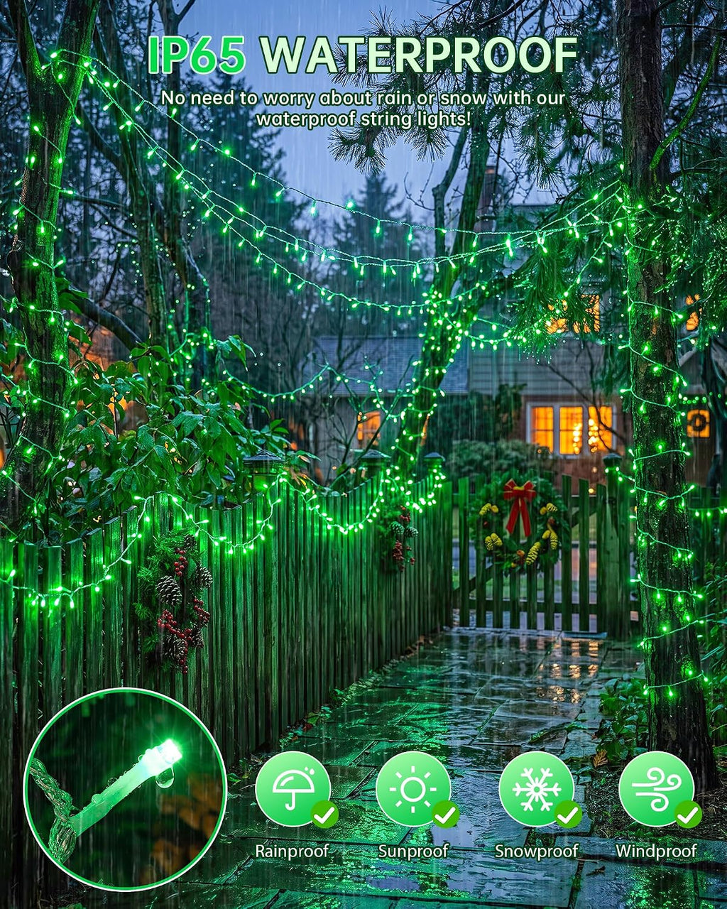 Green Christmas Halloween String Lights, 33FT 100 LED Fairy Lights
