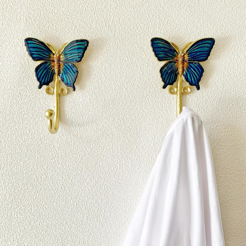 2 Pack Decorative Wall Hooks, Vintage Butterfly Shaped Metal Wall Hook for Hanging Coats Clothes Keys Hats Towels