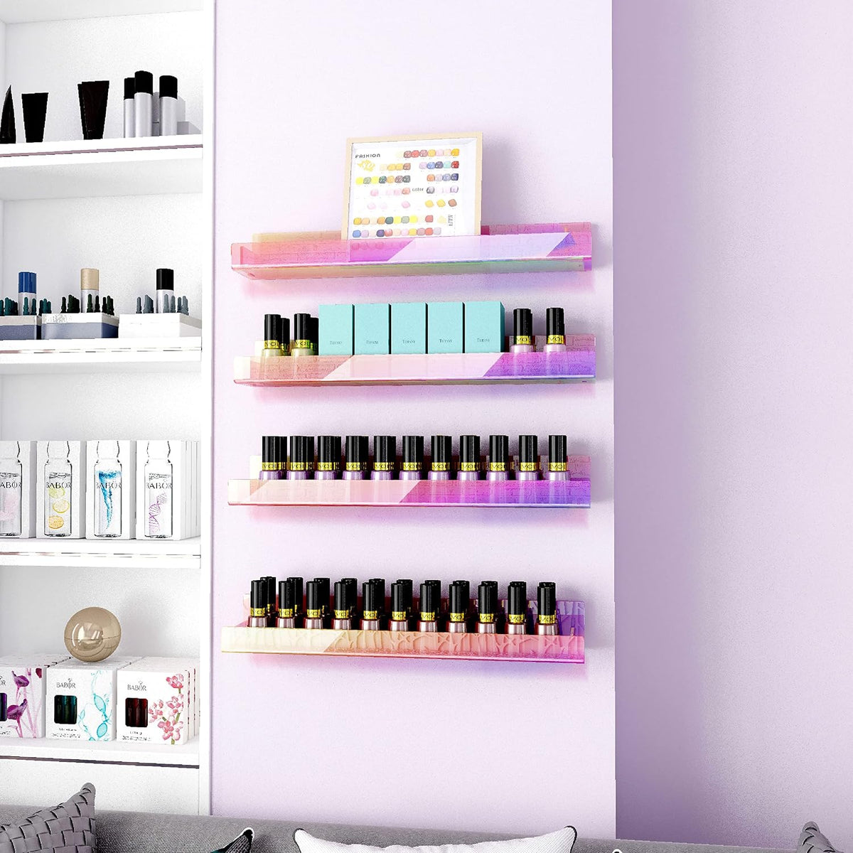4 Pack 15 Inch Iridescent Acrylic Floating Wall Shelves, Rainbow Shelves