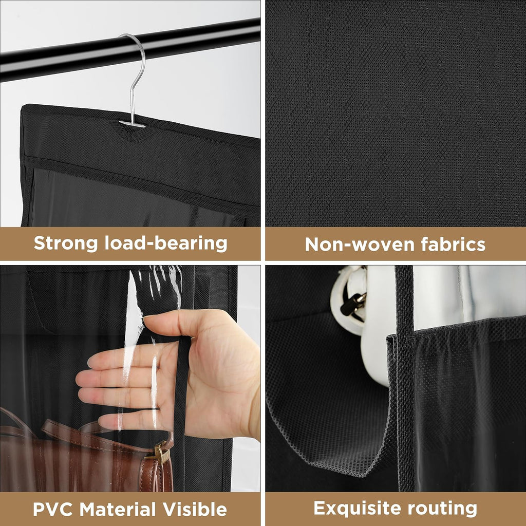 8-Pocket Hanging Handbag Purse Organizer for Closet, Black