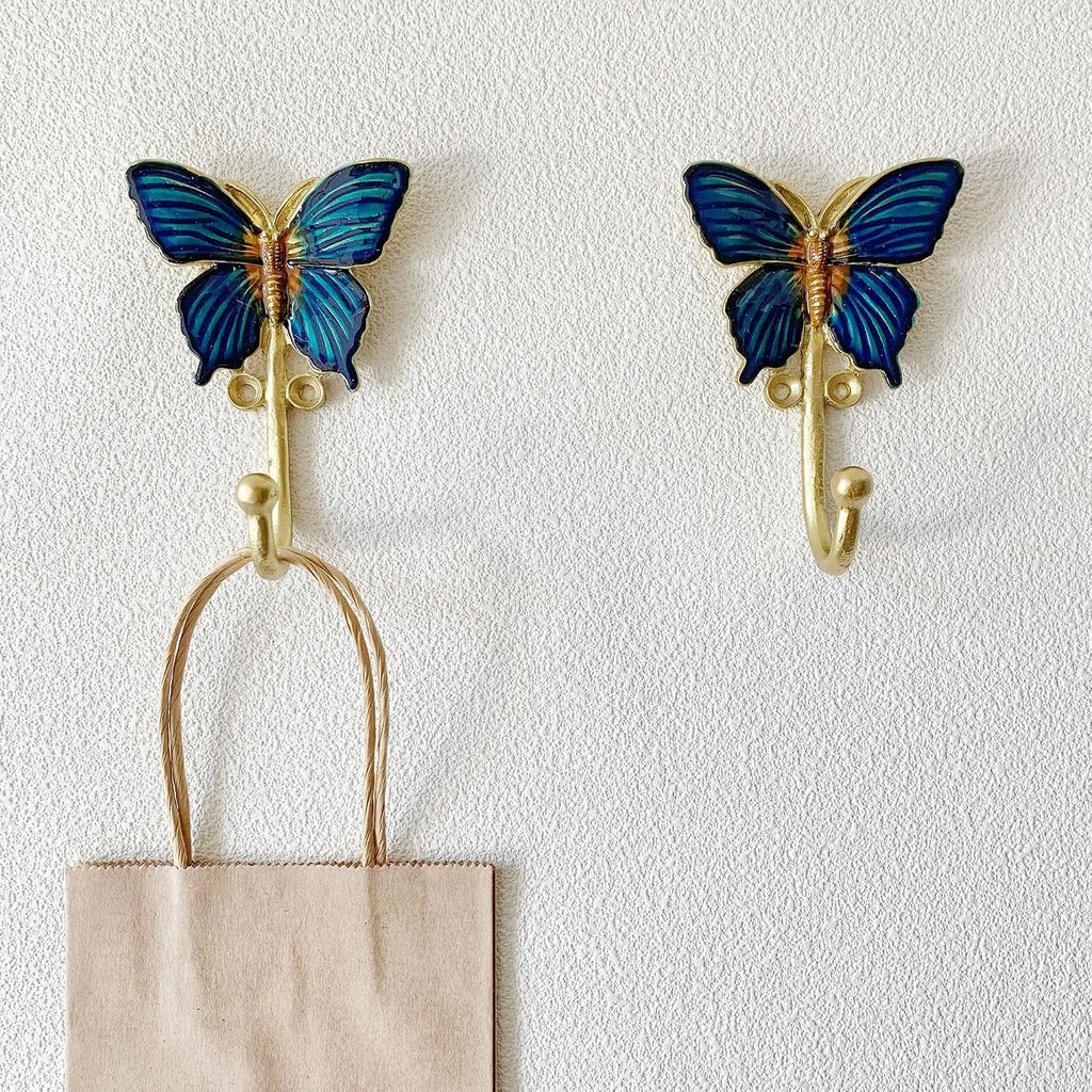 2 Pack Decorative Wall Hooks, Vintage Butterfly Shaped Metal Wall Hook for Hanging Coats Clothes Keys Hats Towels