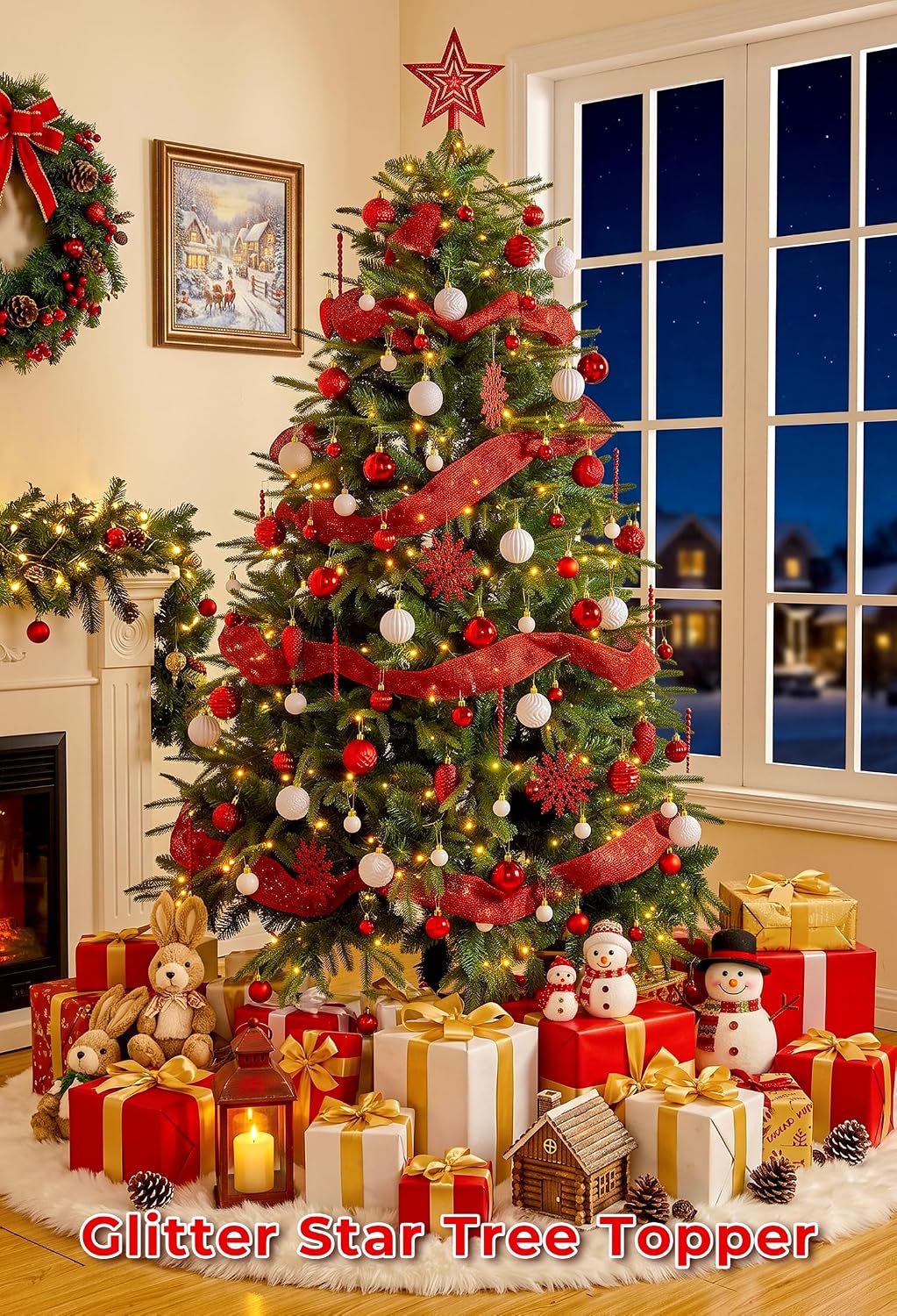 Brightown 100Pcs Christmas Tree Decorations Ornaments Set, Red and White