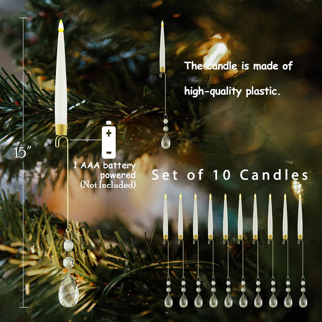JOIONE Christmas Tree Candles, 10 Pcs Crystal Water Drop Tree Hanging Decor