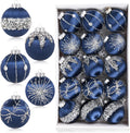 Christmas Balls Navy Blue Ornaments - Pack of 15 Luxury Christmas Tree Decorations Shatterproof - Satin Glitter Xmas Bulbs Set, 80mm 3.15 inch
