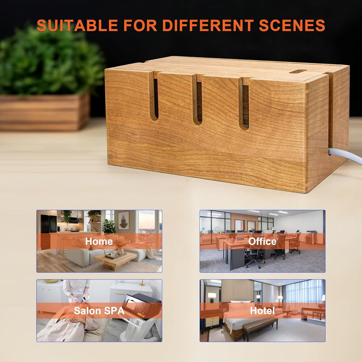 Elitzia Cherry Wood Cable Management Box for Power Strip, Magnetic Lid