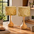 17" Small Green Shade Yellow Table Lamp Set of 2 for Bedroom Living Room