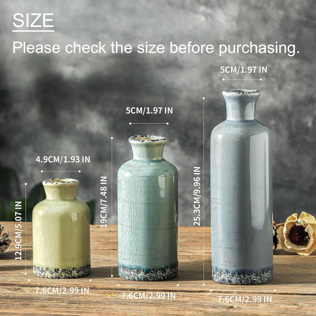 Ceramic Vase Set of 3, Flower Vases Home Decor, Neutral Pottery Rustic Farmhouse Decorative Vases Modern Decor for Table Mantel Entryway Bookshelf Living Room Kitchen Bedroom - Multicolor