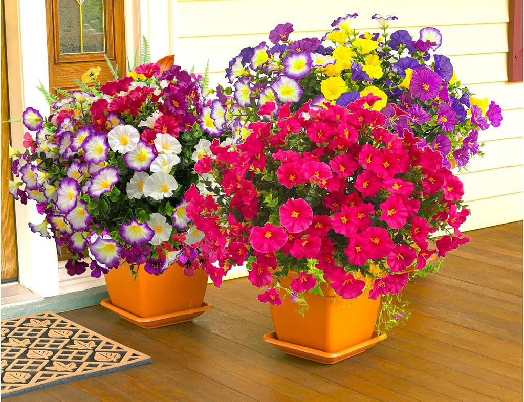 Artificial Faux Flowers for Outdoors,12 Pcs Fake Morning Glory Spring Decor
