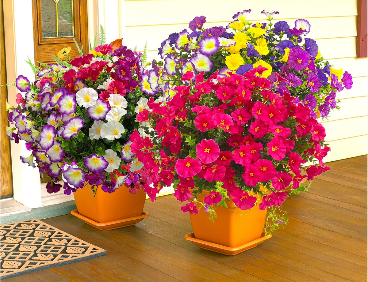 Artificial Faux Flowers for Outdoors,12 Pcs Fake Morning Glory Spring Decor