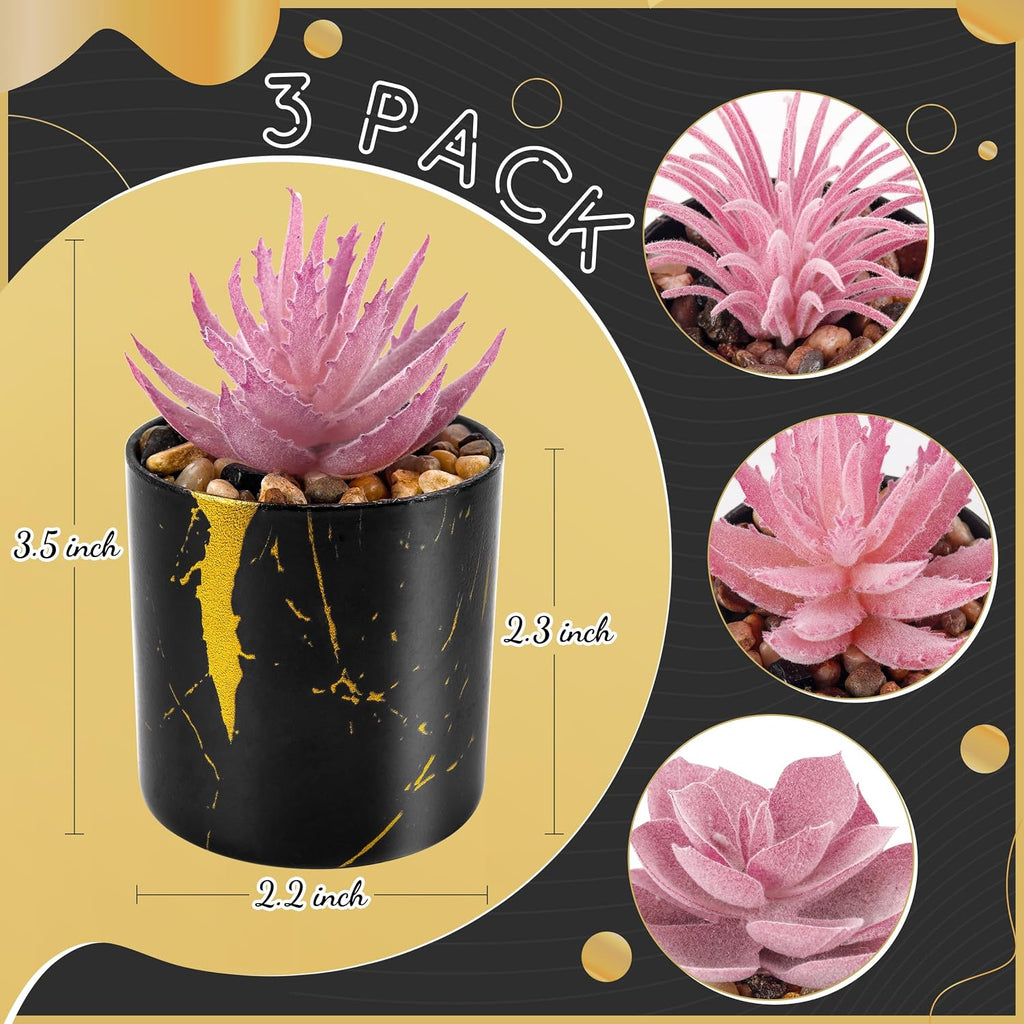 Der Rose 3 Pack Mini Fake Plants in Black Pots for Office Desk Accessorise