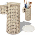Wicker Umbrella Stand for Entryway, Handwoven PE Rattan with Side Basket