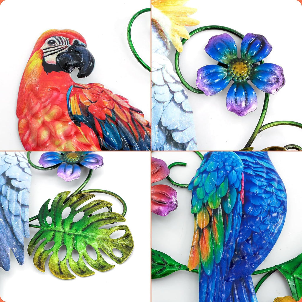 Metal Colorful Parrots Wall Art, 12 Inches Parrot Large Hanging Decorations