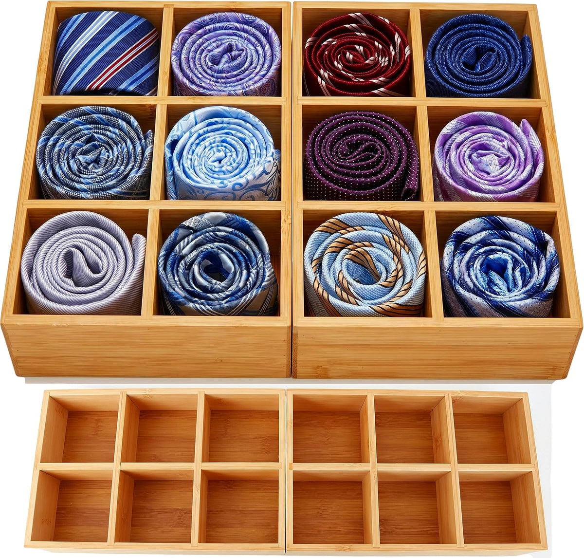 Closet Drawer Organizer Divider - 2 Pack Bamboo Holders Organizers