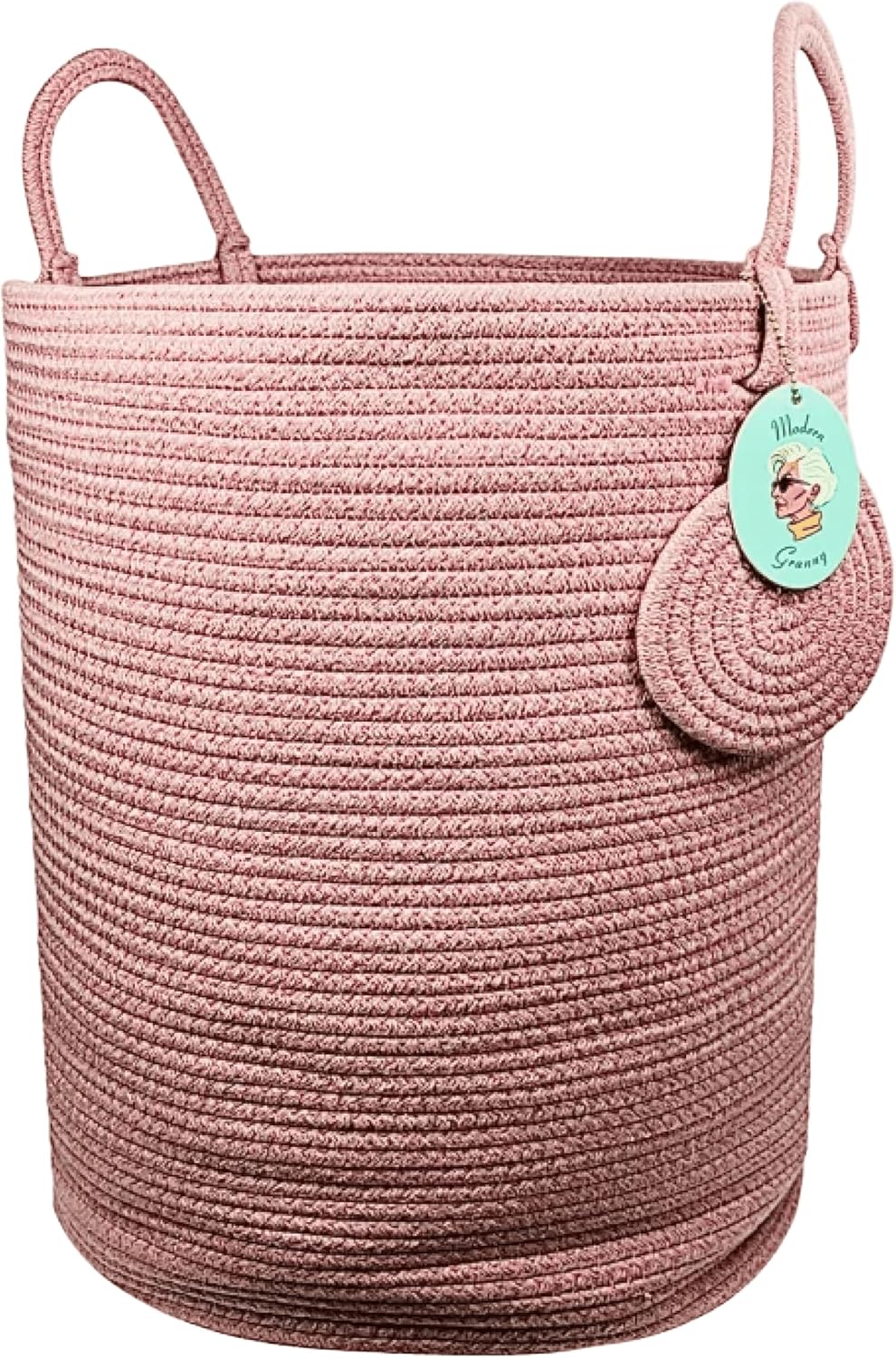 Modern Granny Large Cotton Rope Laundry Hamper 15x20 Inch Dual Secure Woven Handle for Living Room Closet Clothes Blanket Organization