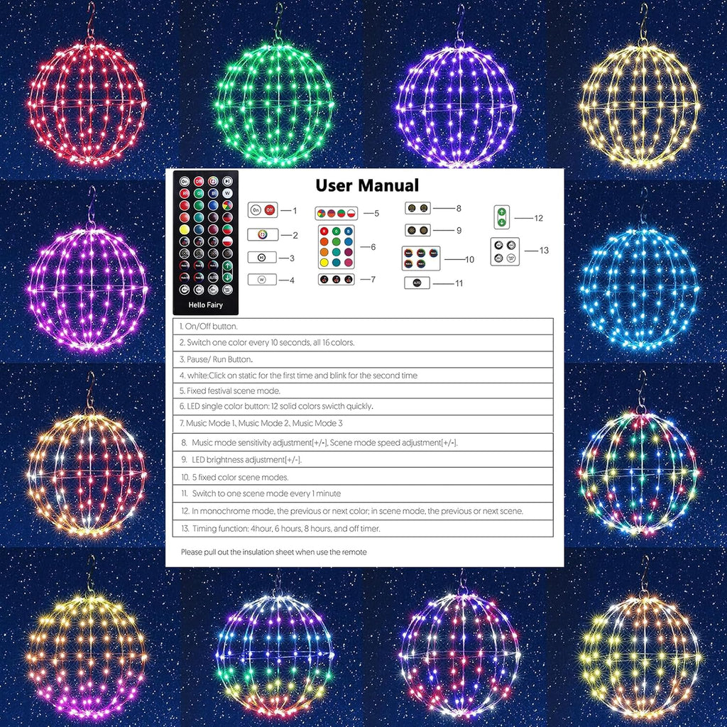 Joomer 2Pack Color Changing Plug-in RGB Christmas Ball Lights, 13IN & 11IN