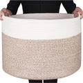 MINTWOOD Design Extra Large 22 x14 Inches Decorative Woven Cotton Rope Blanket Storage Basket Bin Living Room and Laundry Hamper for Pillows, Pool Towels, Dog Toys, Shoes, Light Brown