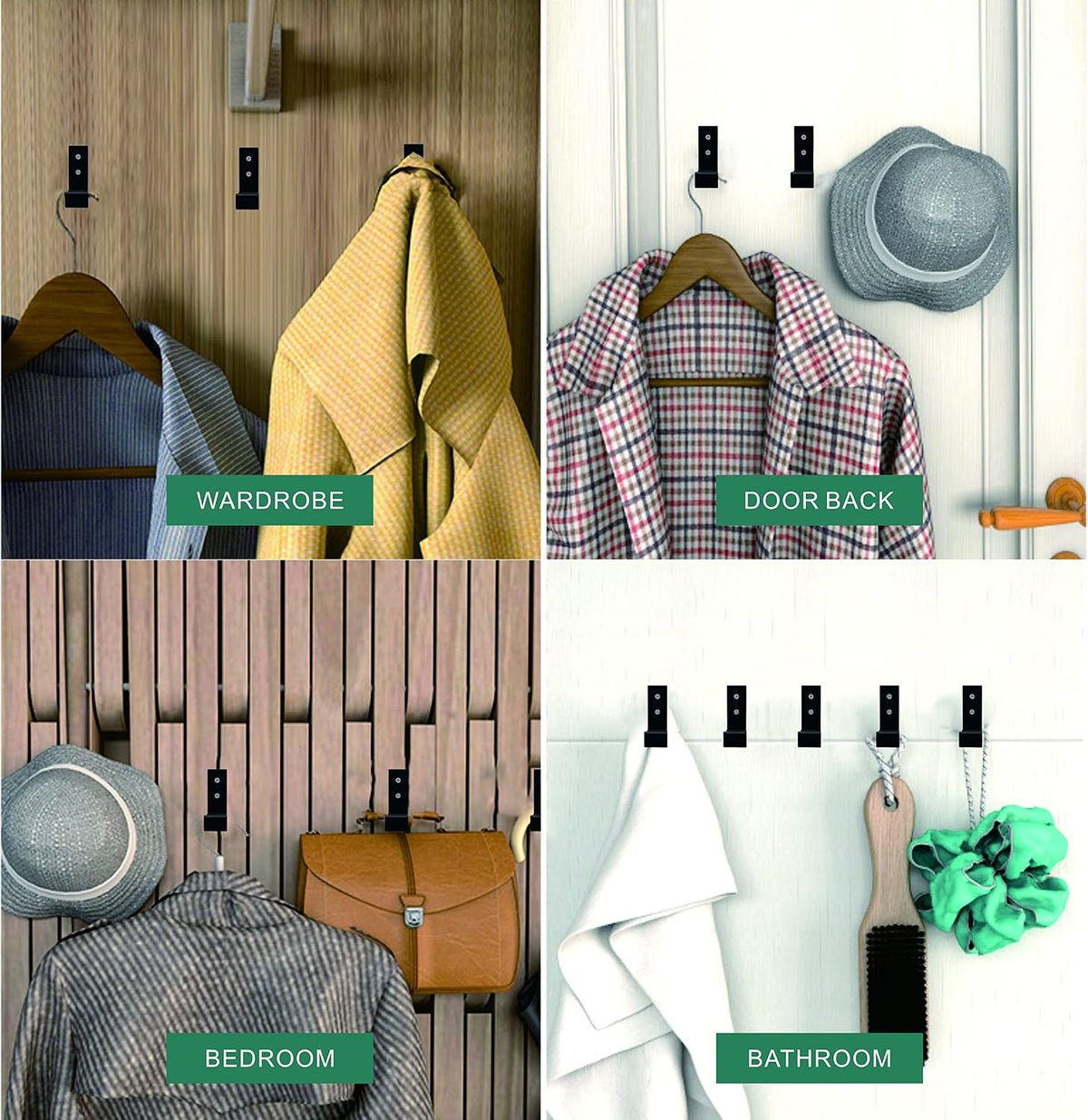 Wall Hooks for Hanging Folding Coat Hooks 6 Pack Heavy Duty Wall Mounted Hook Hangers for Key Coat Towel Hat Bag Backpack Headphone in Door Bathroom Closet (Black)