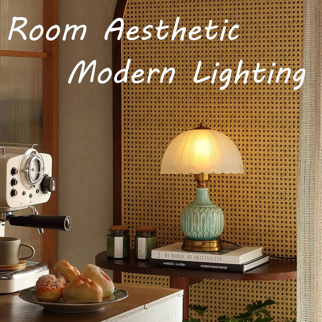 Glivpny 16" Vintage Ceramic Table Lamp for Bedroom,Mushroom Lamps(LD002)