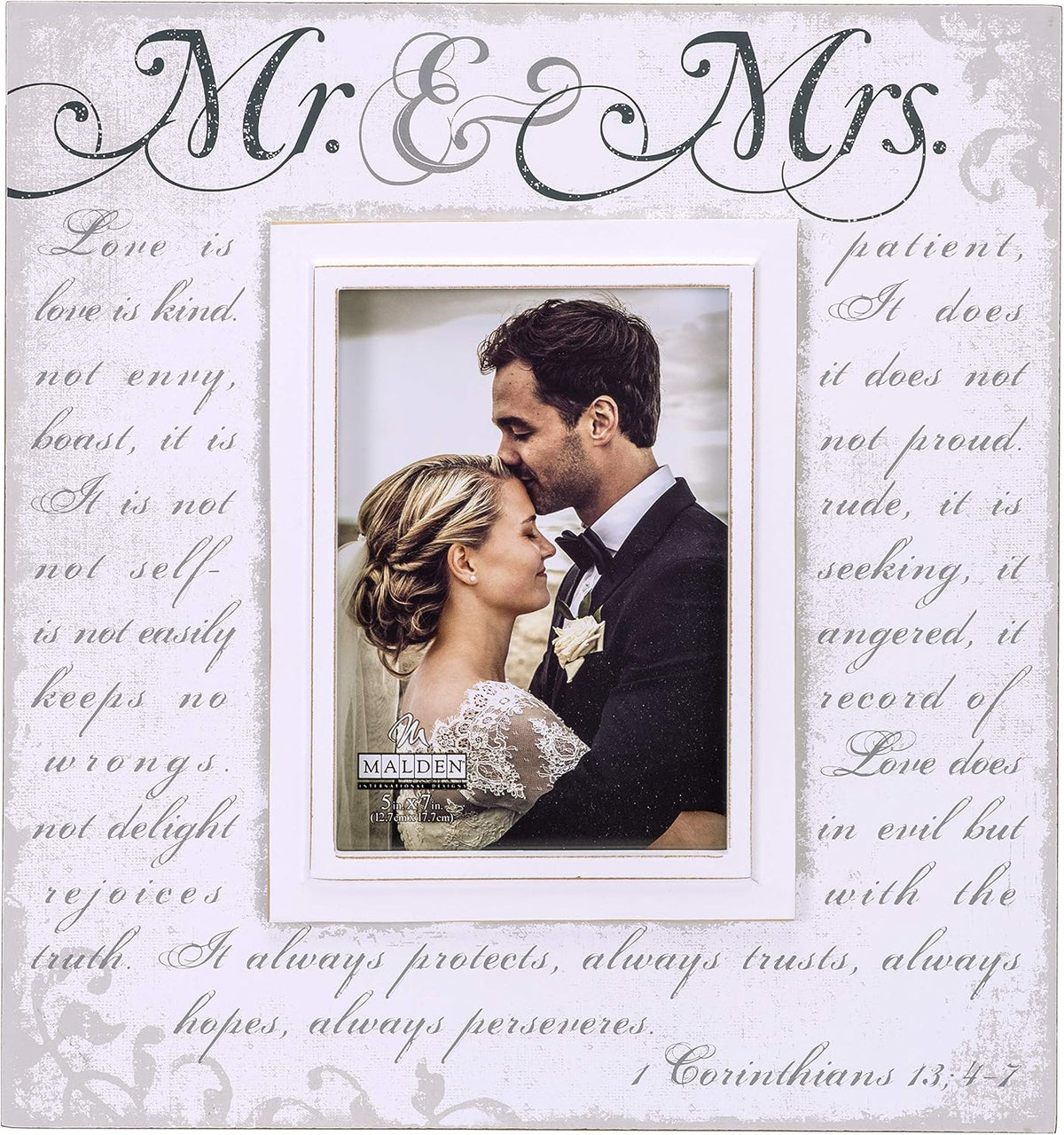 Malden International Designs Corinthians Verse Mr & Mrs Picture Frame, 5x7, Off White