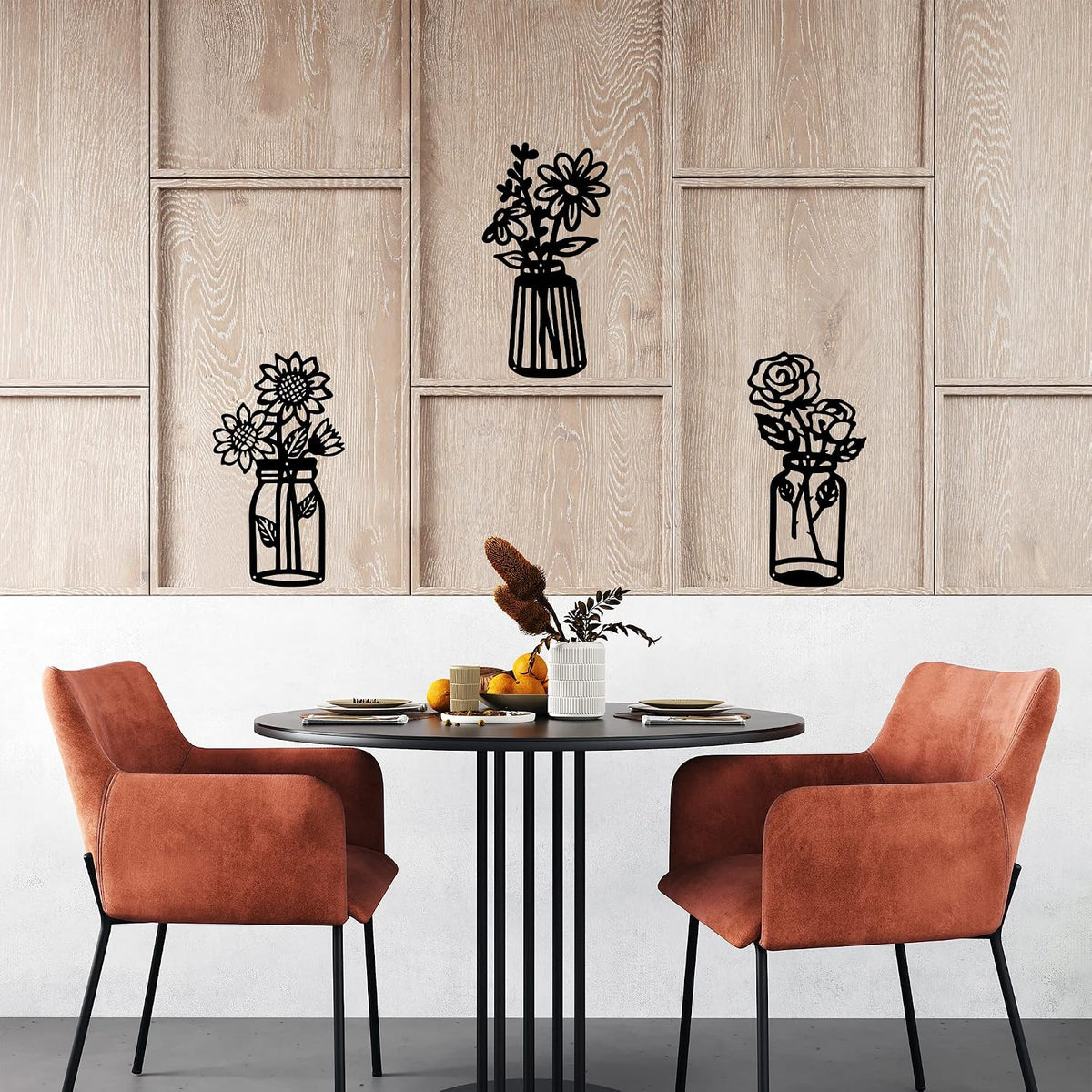 qzmaikoo 3 Pieces Sunflower Roses Daisy Black Metal Flowers Wall Decor Metal Vase Wall Art Metal Wall Sculptures Hanging for Indoor Kitchen Bathroom Bedroom living room,14.56x7.87 inches