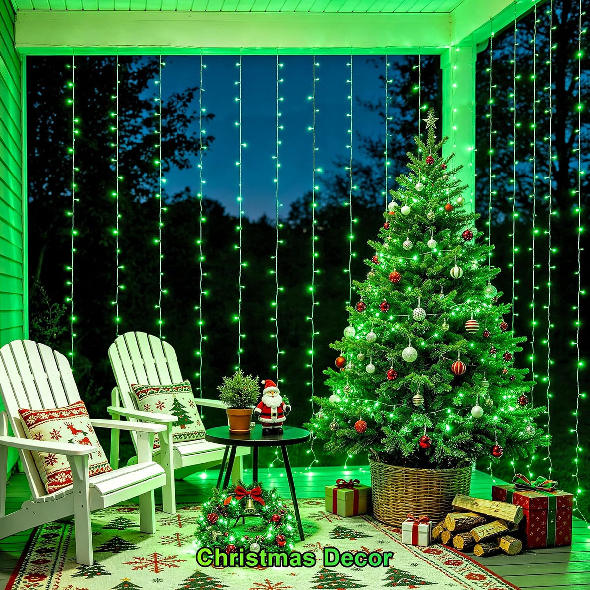 JMEXSUSS 300 LED Green Curtain Lights for Halloween Decor, 9.8x9.8ft