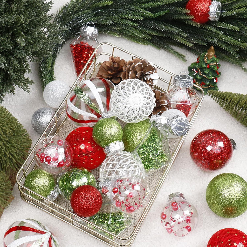 34PCS Red/Green/White Christmas Ball Ornaments Set for Tree Decor