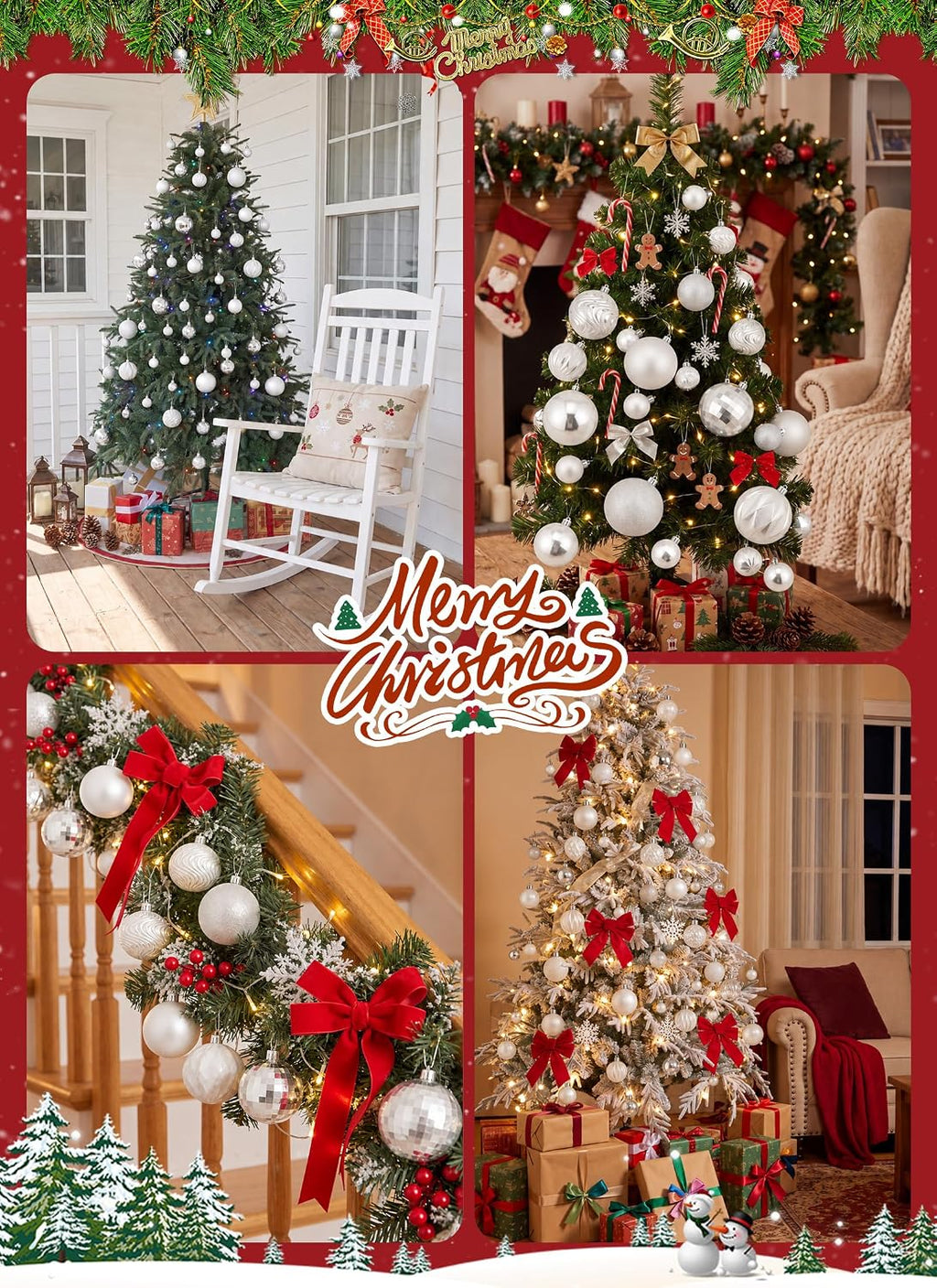 Brightown 36‑Pack White Shatterproof Christmas Tree Ball Ornaments Set