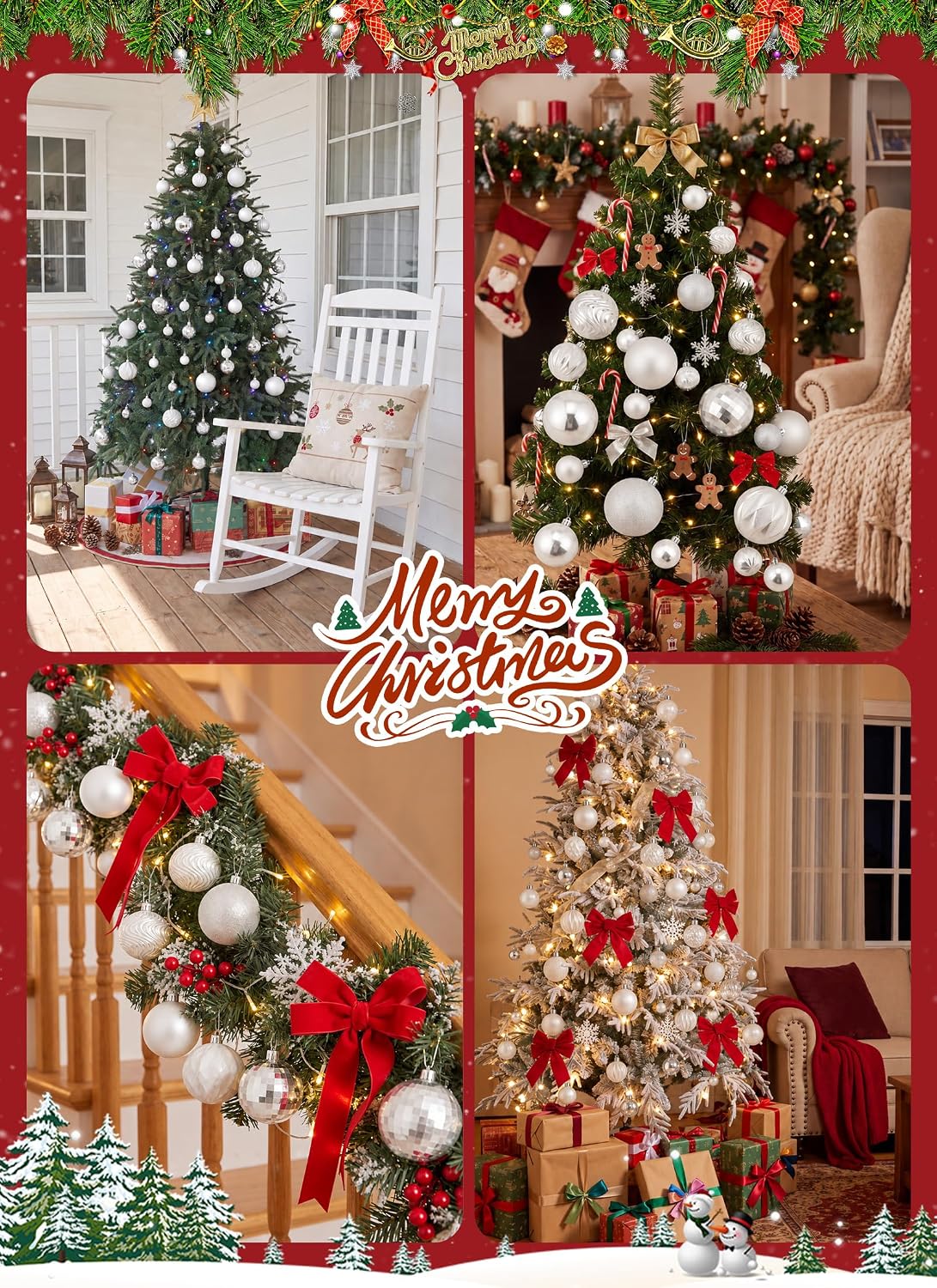 Brightown 36‑Pack White Shatterproof Christmas Tree Ball Ornaments Set