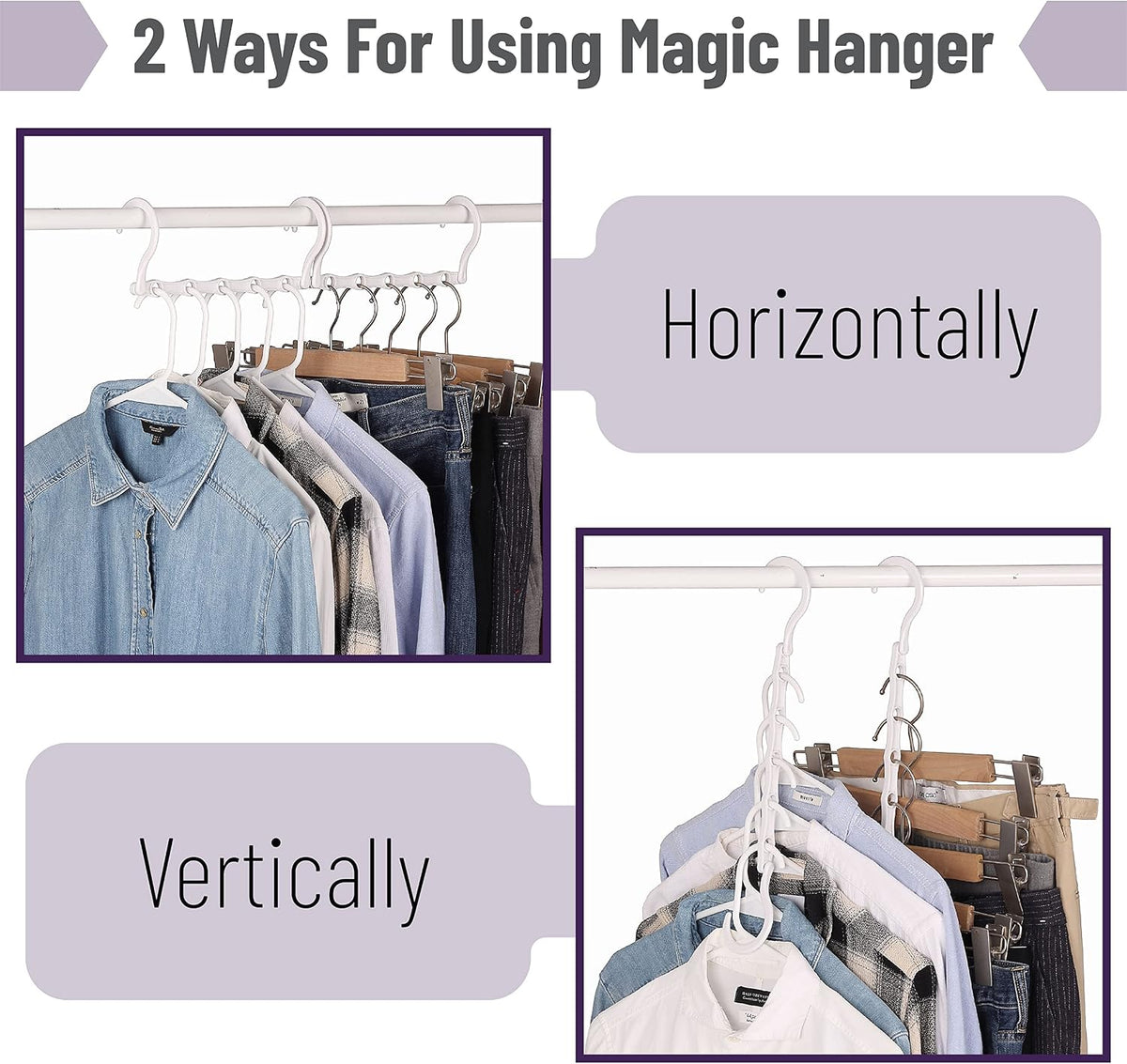 Mr. Pen- Bulk Space Saving Hangers for Clothes, 24 pcs, 5 Slots, Plastic