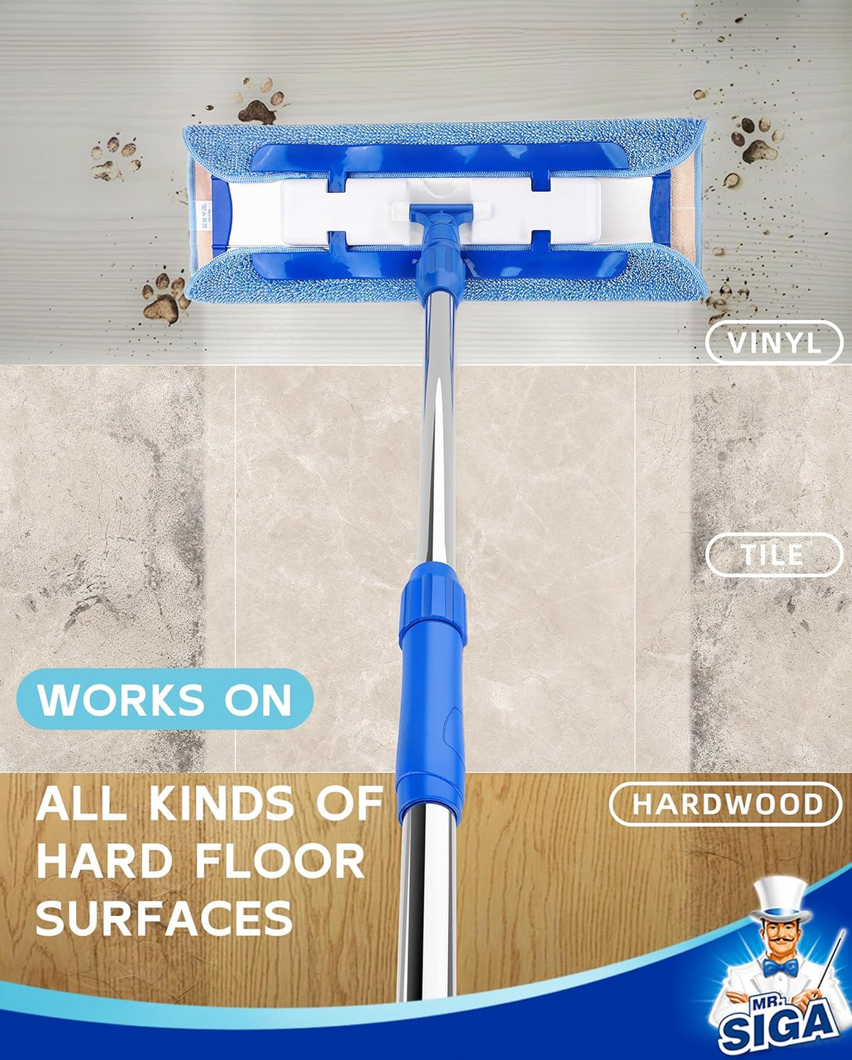 MR.SIGA Professional Microfiber Mop for Hardwood, Laminate Floor Cleaning