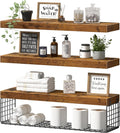 QEEIG Bathroom Shelves Over Toilet Wall Mounted (Brown, Set of 3, 31.5")