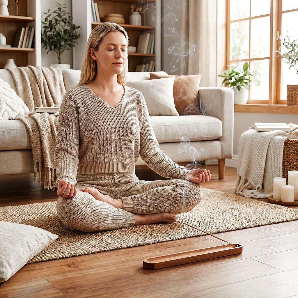 Wooden Incense Holder for Sticks with Ash Catcher,Incense Burner for Meditation Yoga Home Gift