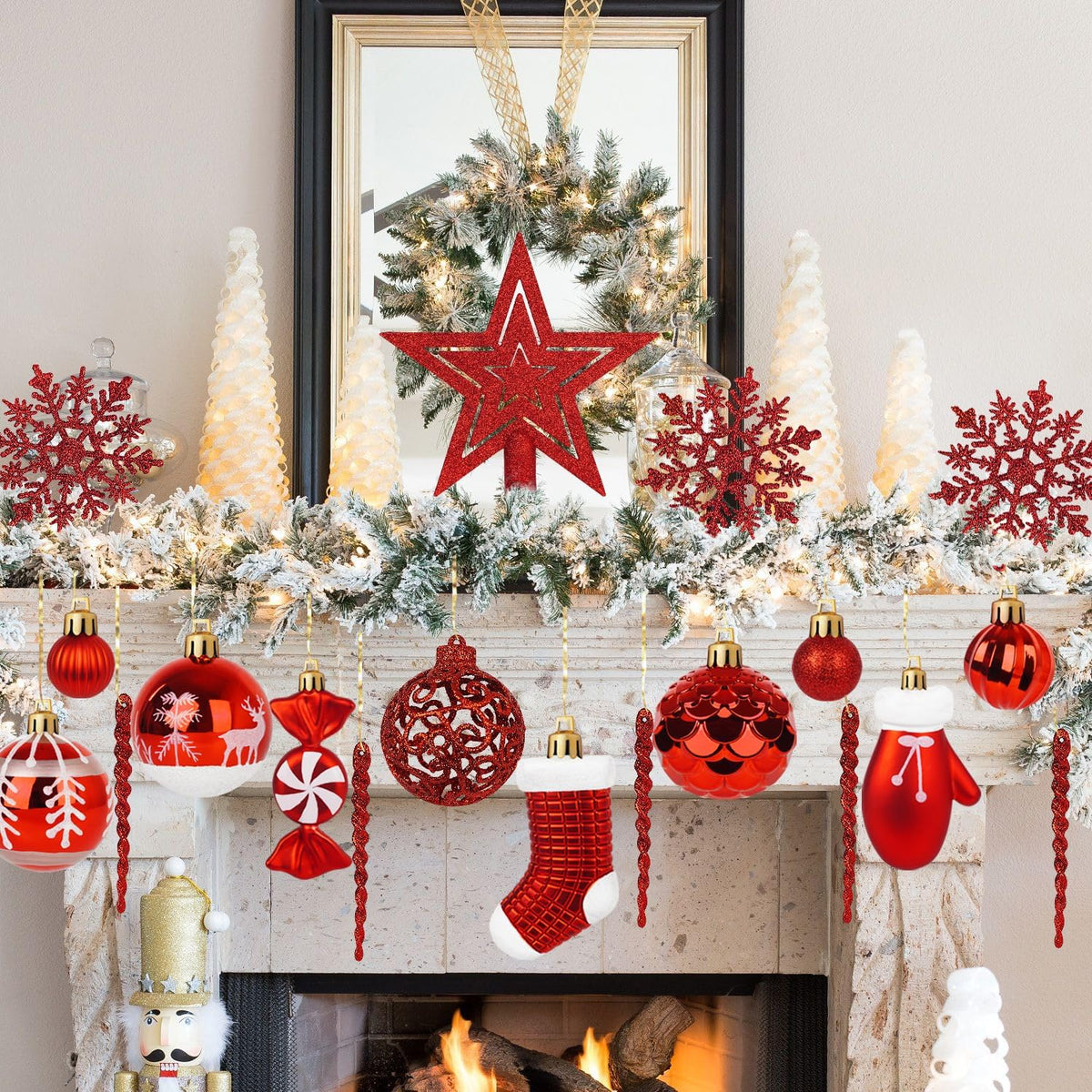 Artmag 135 Pcs Christmas Ball Ornaments Set, Pre-Tied Shatterproof Plastic Assorted Christmas Balls for Xmas Tree Hanging Decorations Festival Party Holiday Decor (Red)