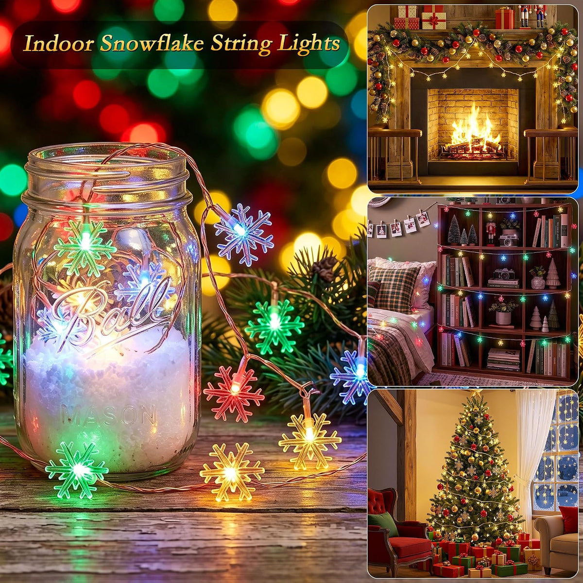 Christmas Snowflake String Lights USB 50FT 100 LED Warm White & Multicolor
