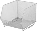 YBM Home Mesh Stacking Bin Storage Containers for Kitchen Pantry, Cabinet and Shelves, Metal Wire Basket Rack for Fruits and Veggies, Crafts, Toys & Cleaning Items - 1-Unit, Medium 10x8.5x8 Silver