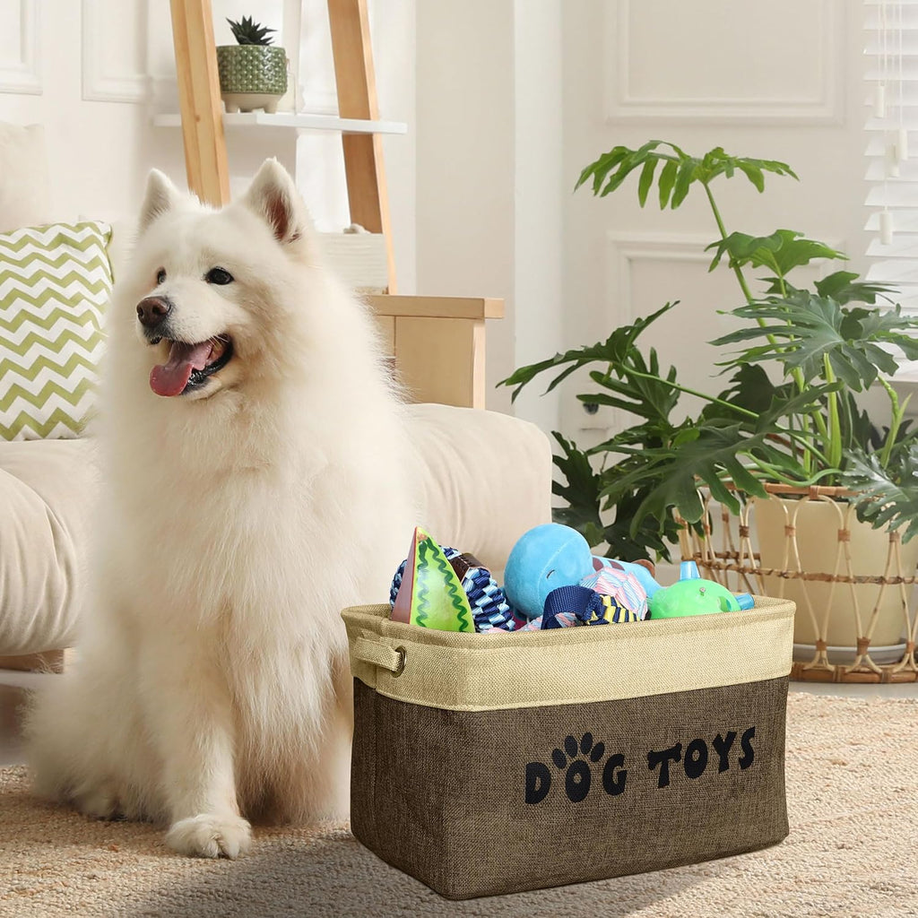 PET ARTIST Dog Toy Basket, Large Collapsible, Brown, M: 15"x11"x9"