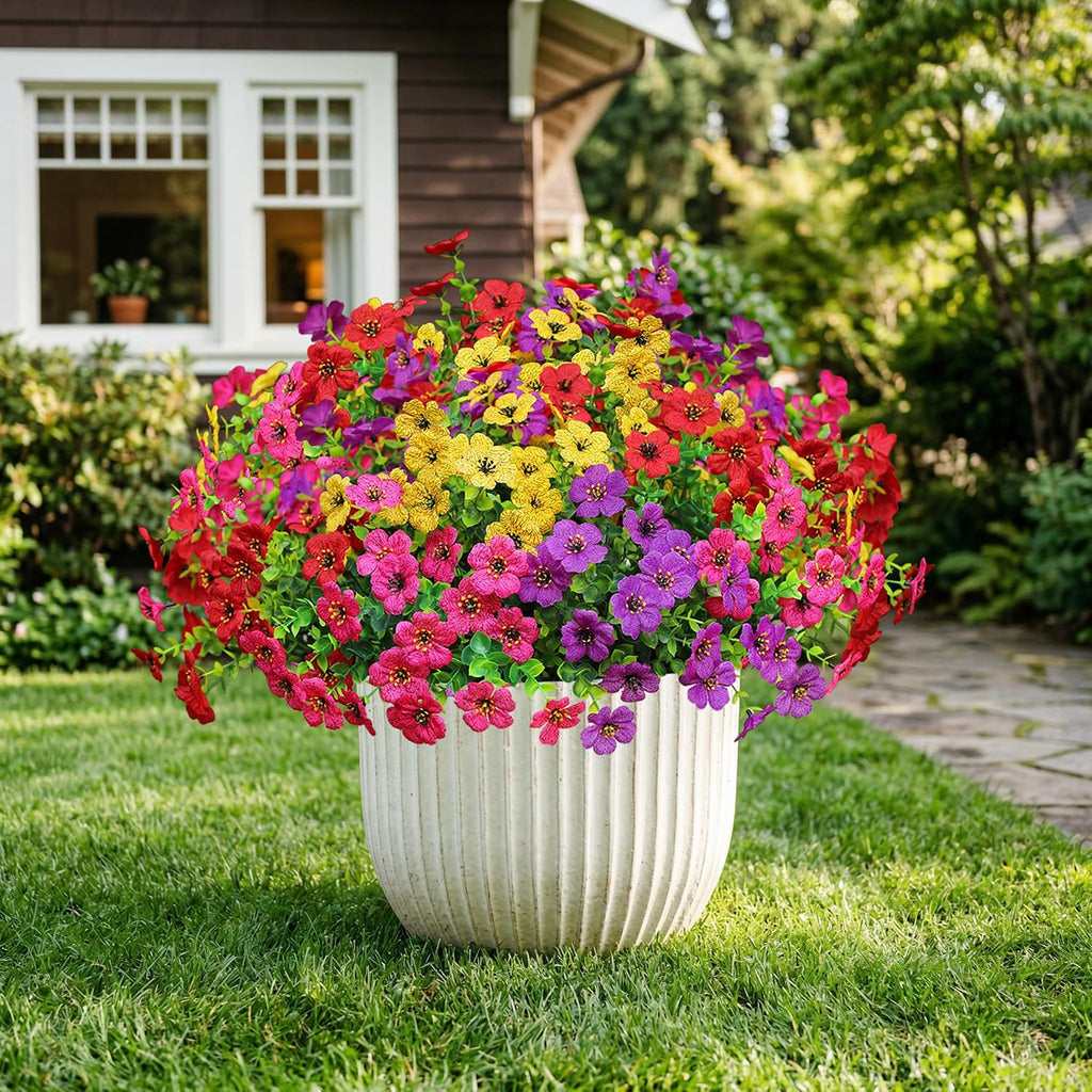 Artificial Flowers for Outdoors (12, Purple Red Yellow Hot Pink)