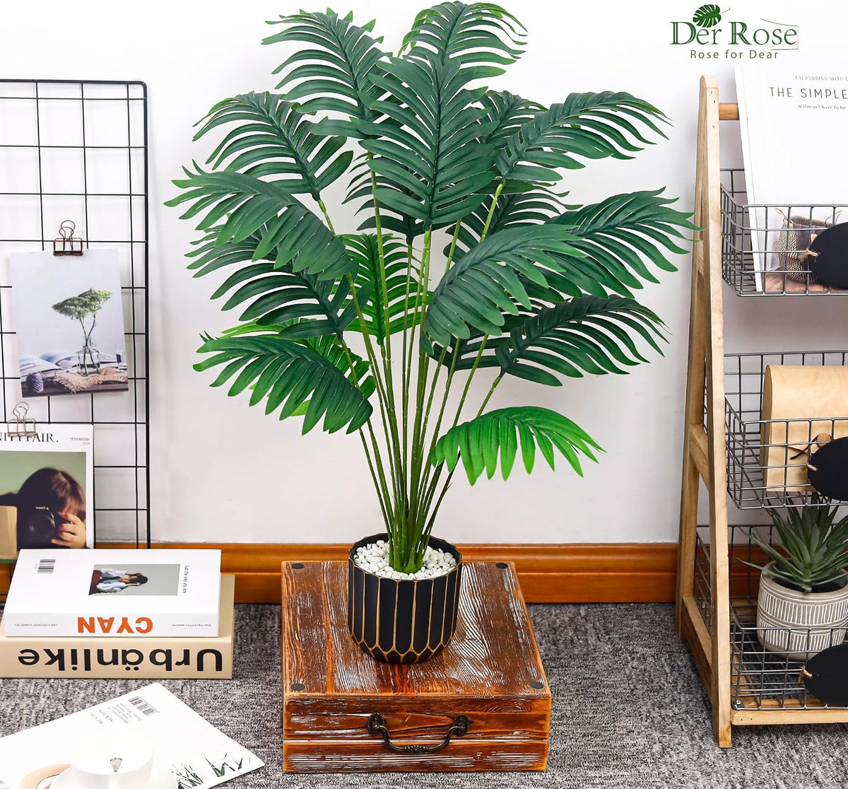 Der Rose 28" Fake Palm Tree, Artificial Plants Indoor with Black Gold Pot
