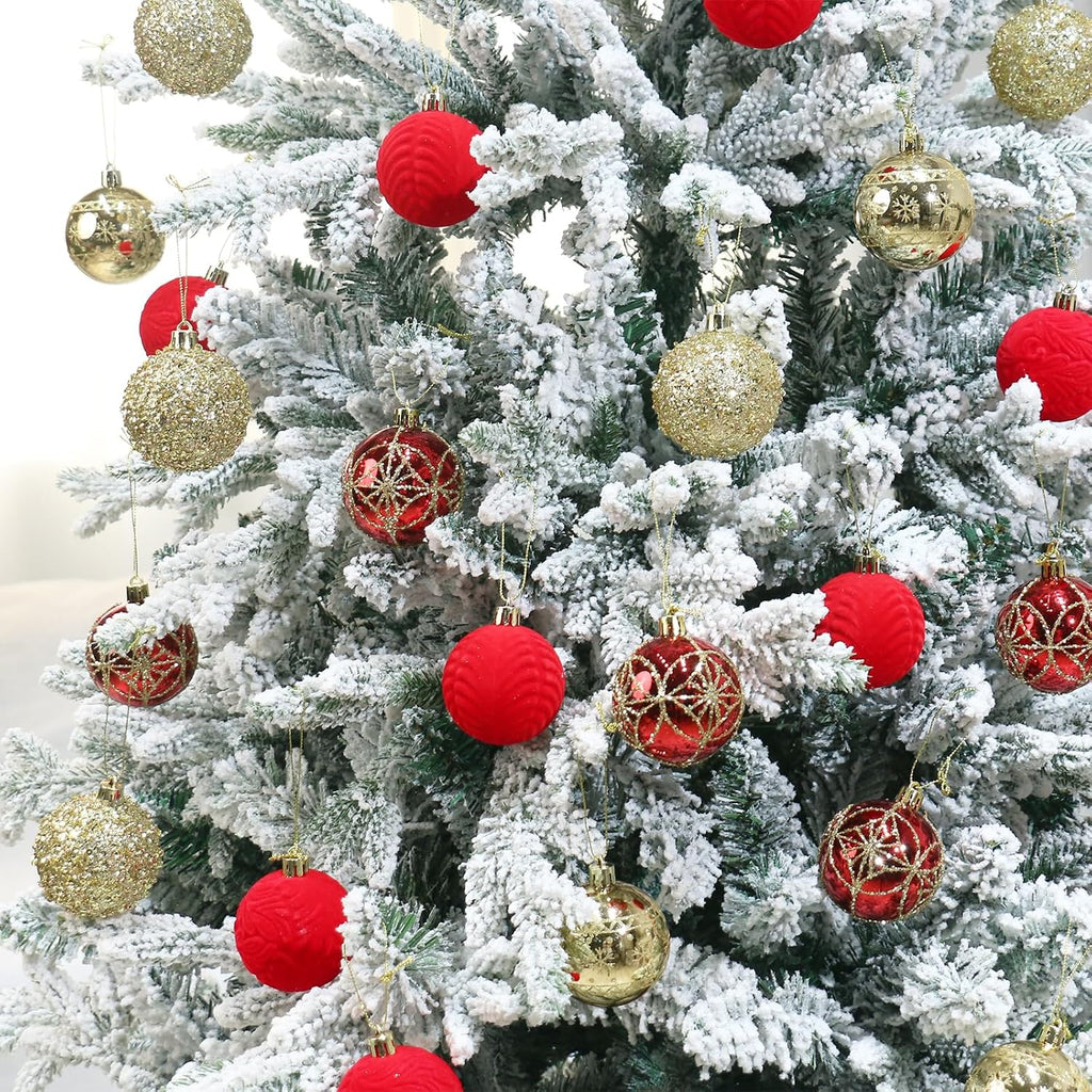 25PCS 2.36In Velvet Red/Gold Christmas Ball Tree Ornaments Decorations Set