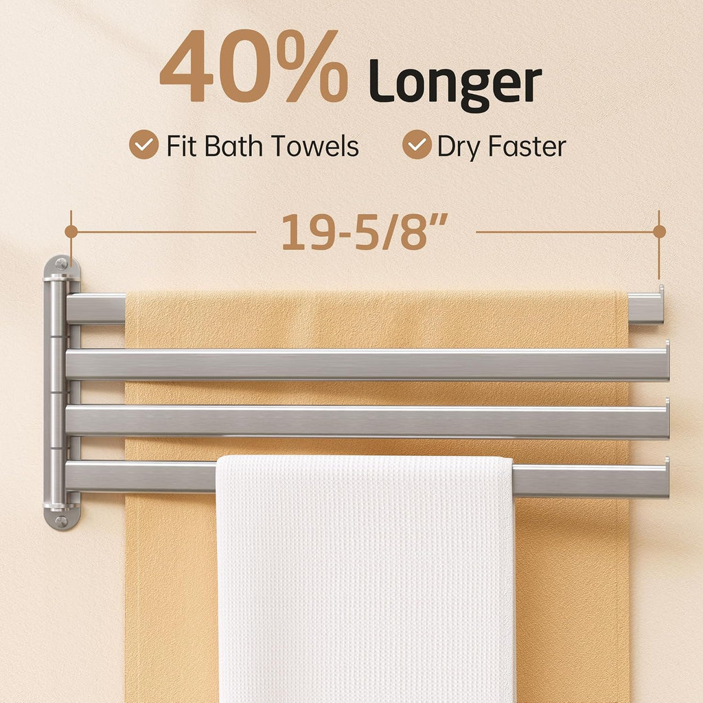 KES Swivel Towel Rack for Bathroom, Long 19.5" 4-Arm Swing Out, Brushed