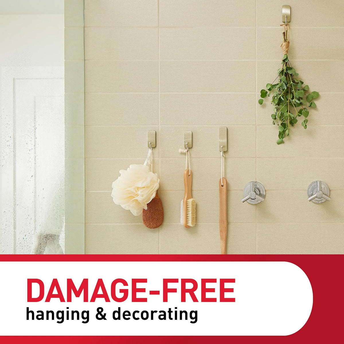 Command Medium Satin Nickel Bath Hooks, 2 Hooks, 4 Strips