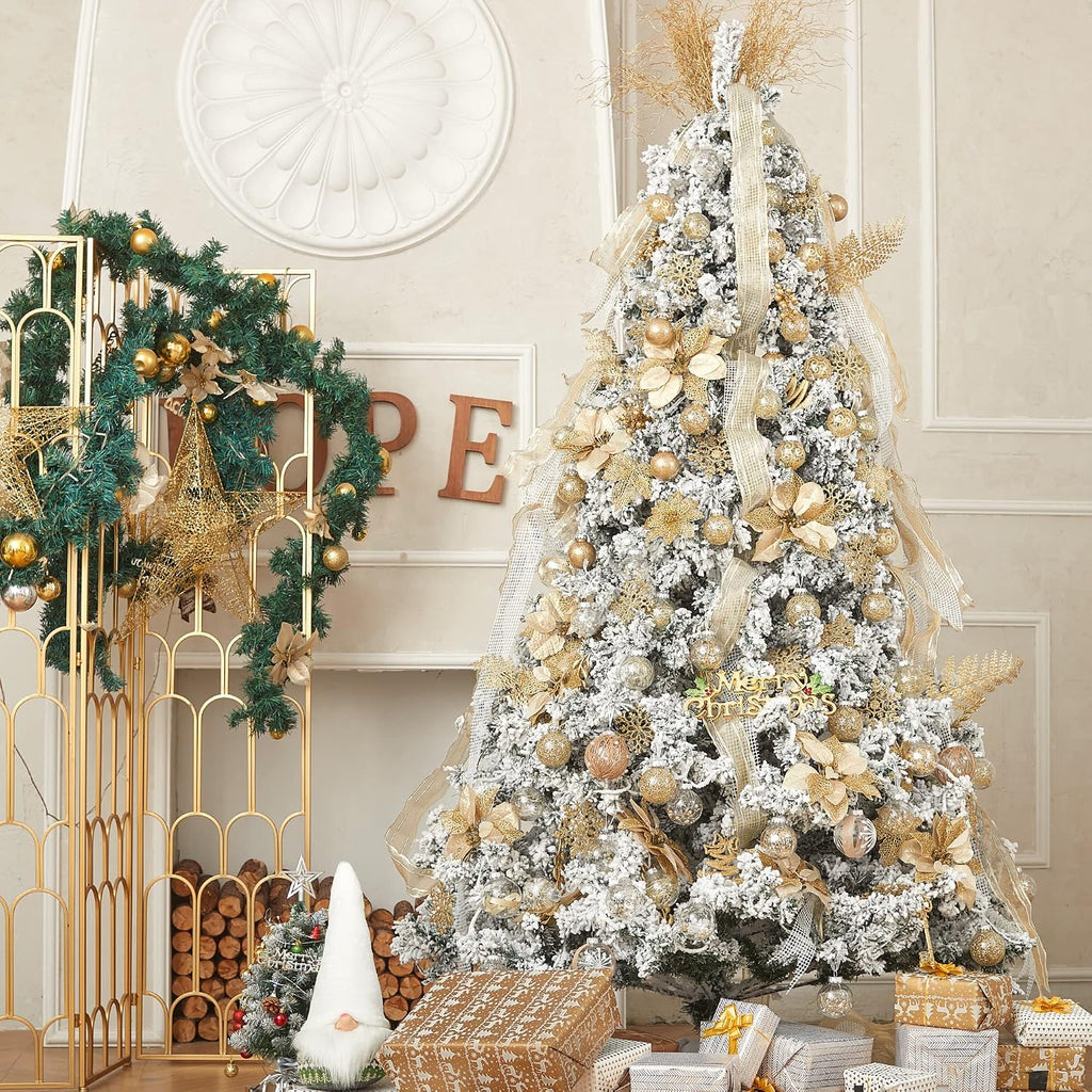 XmasExp 32ct Christmas Ball Ornaments Set -Gold Clear Plastic Shatterproof Xmas Tree Ball Decorations Hanging Baubles for Holiday Decor