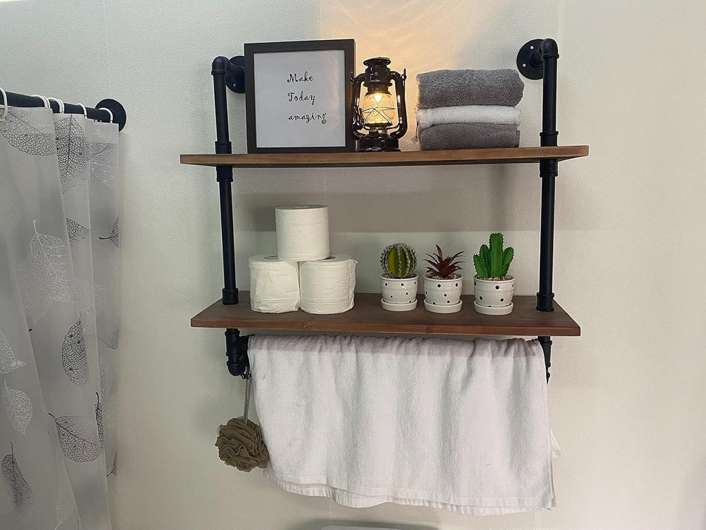 ROGMARS Industrial Pipe Shelving Bathroom Shelves with Towel bar 30 inch