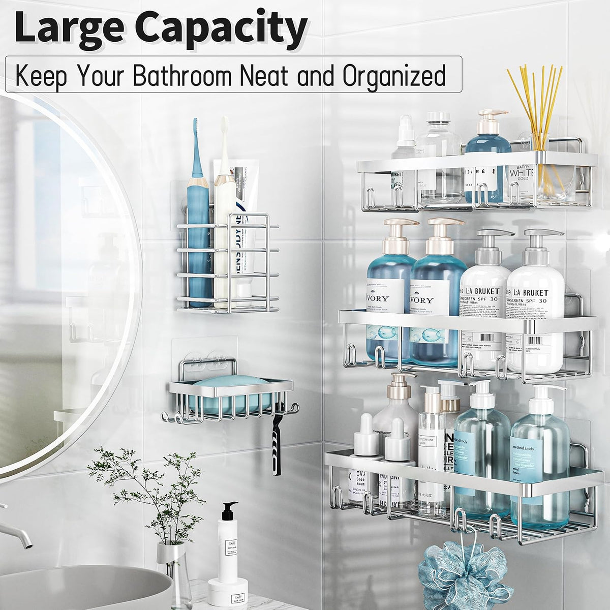 Liuoud 10 Pack Shower Caddy Chrome Silver Bathroom Storage Decor
