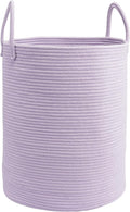 Woven Cotton Rope Laundry Basket, 15" x 20" Laundry Hamper, Purple