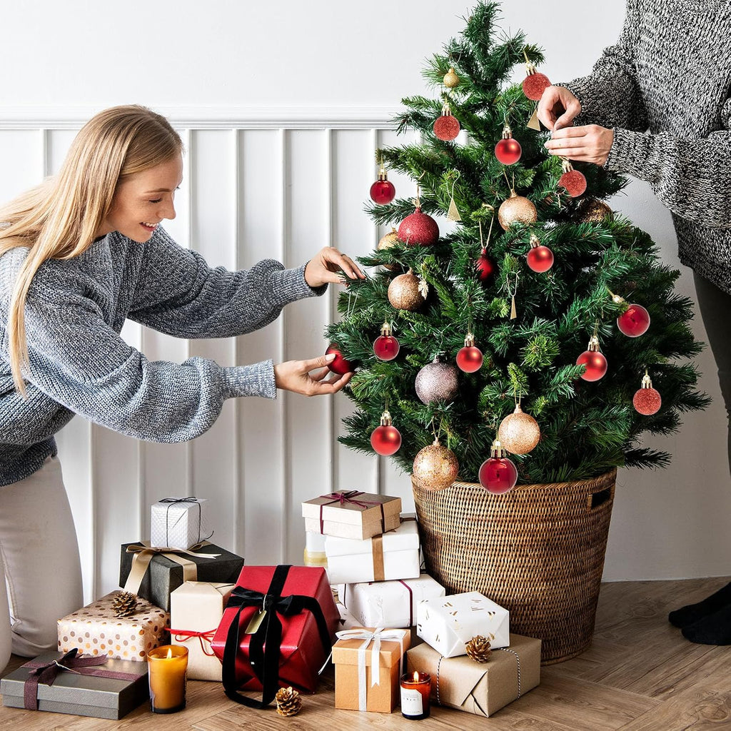GOOTRADES Set of 24 Mini Shatterproof Christmas Balls Tree Ornaments Party Decoration, 3cm/1.1'' (Red)